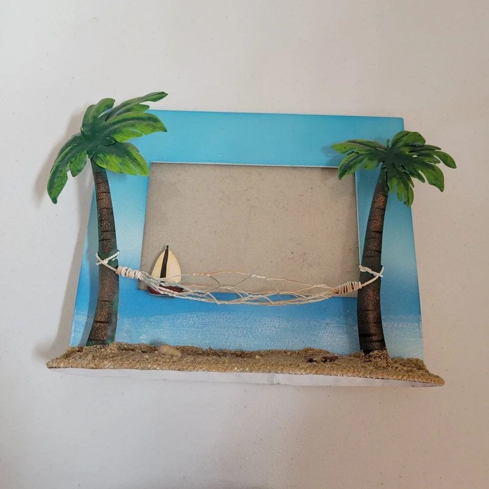 Metal‎ Beach Palm Trees Picture Frame Hammock Free Stand Tropical 0266